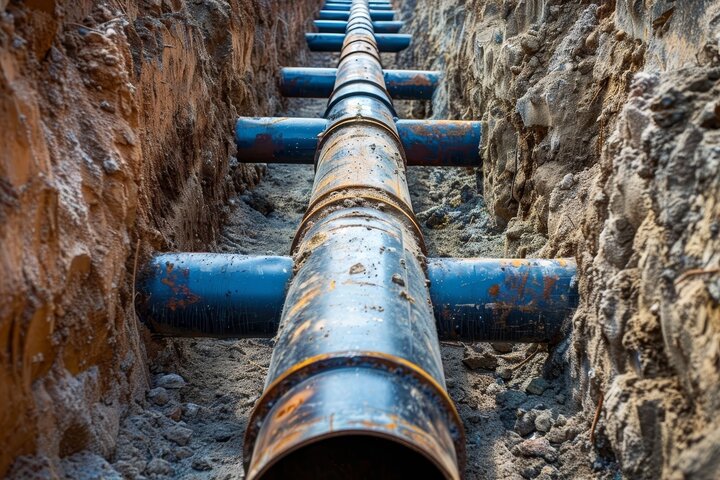 large metal tubes being burried underground